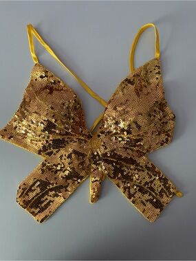 Gold Sequin Bow Crop Top for Festivals/Halloween Costume